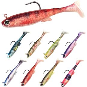 Swim Baits for Bass Fishing, Soft Plastic Walleye Fishing Lures, Paddle Tail Swim Baits Kit for Bass Trout Walleye Crappie, Mixed Colors Fishing Soft Plastic Lure Kit