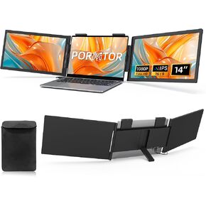 Laptop Monitor Extender - 14 Inch Triple Portable Monitor IPS FHD 1080P 3-Type-C External Monitor with Windows Mac Travel Work for Laptops Compatible, Fits 14"-16.5" Laptops