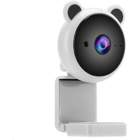 Tbest Computer Camera Webcam for pc with Microphone Cute Bear Design 1080p pc Video 1080P USB Computer Camera Video Recording Digital Webcam BuiltIn Microphone for Live (White)