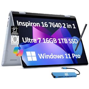 Dell Inspiron 16 7640 2-in-1 Laptop (16" FHD+ Touchscreen, Intel Ultra 7 155H (> i7-13700H), 16GB LPDDR5X, 2TB SSD, IST Stylus & Hub), AI PC for Creator, Designer, 15-Hr Long Battery Life, Win 11 Pro
