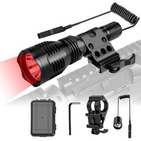 WINDFIRE Red Light Flashlights LED Tactical Hunting Predator Light Night Hunting Hog Coyote Fox Varmint Single Mode Red Flashlight Kit with Picatinny Rail Mount, Remote Pressure Switch