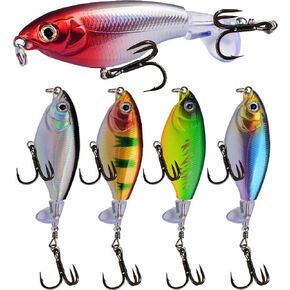 Top Water Fish Lures Whopper plopper bass Fishing Lure Saltwater Fishing Lures topwater bass Lures with 3D Eyes Bait (5PCS)