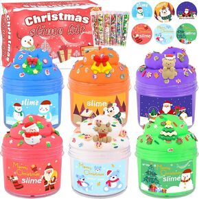 6 Packs Christmas Slime Kit - Butter Slime Making Kit with 6 Slime Add-ins Slime Party Bag Fillers Birthday for Kids, Slime Kits for Girls & Boys