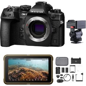 حزمة كاميرا OM SYSTEM OM-1 Mark II بدون مرآة (الجسم فقط) مع مسجل شاشة HDR 1000nit مقاس 5.2 بوصة، ومجموعة ملحقات شاشة ومسجل 5 بوصة، وحامل شاشة 5 بوصة و7 بوصة (4 عناصر) in Kuwait