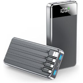 Portable Charger 35000mAh Power Bank - Portable Battery Pack with 4 Built in Cables, 22.5W Fast Charging 6 Output 2 Input Cell Phone Charger Compatible with iPhone 15 14 13 Samsung Android(1 Pack)