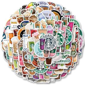 121Pcs Coffee Stickers Pack，GMVAESKY Cute Aesthetic Cup Drink Logo Sticker for Mobile Phones Computers Refrigerators Bicycles Cars Helmets Birthday Parties Christmas