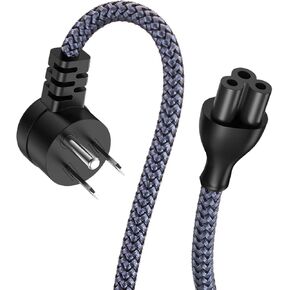 3 Prong Laptop Power Cord -Braided 6.6Ft Universal Power Cable 90°Angled, 18AWG for Dell HP LG Lenovo Asus Acer Toshiba Sony Laptops/Notebooks Monitors Printers Scanners NEMA 5-15P to C5 Power Cable