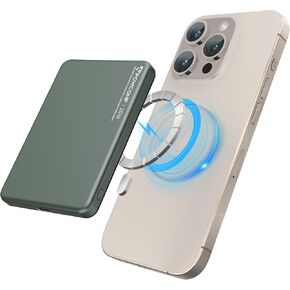 Wireless Portable Charger,5000mAh Magnetic Power Bank 20W PD Fast Charging with USB Rechargeable,0.42" Portable Battery Pack for iPhone 15/14/13/12/Pro/Mini/Pro Max (Purple)