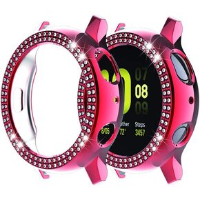 Compatible for Galaxy Watch Active 2 40mm 44mm Double Row Diamond PC Plating Bumper Case Bling Crystal Diamonds Shiny Glitter Frame Hard Protective Shell Cover (Black, Active 2 40mm)