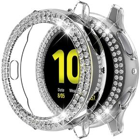 متوافق مع ساعة Galaxy Watch Active 2 مقاس 40 مم 44 مم بصف مزدوج من الألماس من البولي كربونات، غطاء ممتص للصدمات من الألماس الكريستالي اللامع بإطار واقٍ صلب (أسود، نشط 2 40 مم) in Kuwait