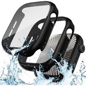 YIJDACASE【2 Pack】 PC Hard Waterproof Case for Apple Watch Series 10 42mm Built-in Tempered Glass Screen Anti Scratch Protector Shockproof Cover for iWatch S10 Accessories Bumper,Black+Black