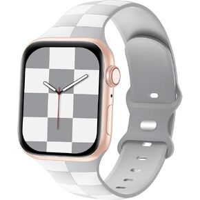Luxury Checkered Designer Bands Compatible with Apple Watch Band 38mm 40mm 41mm Women Men,Soft Silicone Sport Strap Replacement Wristbands for iWatch Series 10 9 8 Ultra 7 6 5 4 3 2 1 SE