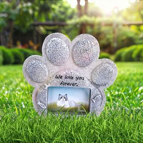 MacoHome Customized Garden Bench Pet Memorial Stone Plaque with Vibrant Photo Dog and Cat Grave Marker Pet Loss Cemetery Garden Tribute Gift (Heart)