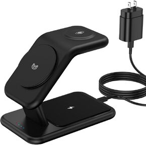 3 in 1 Wireless Charging Station for Apple,TUMABER iPhone Charger Fast Charging Stand Multiple Devices for iPhone 15/14/13/12/11 iWatch AirPods 25w USB C Charger Included Office Desk Accessories