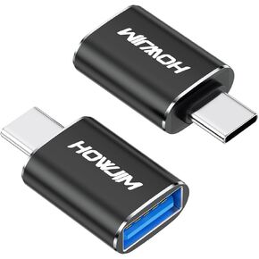 USB C to USB Adapter 2Pack,HOWJIM USB C Male to USB3.2 Female OTG Adapter,100W Fast Charging 10Gbps Transfer,USB A to USB C Adapter,M-acBook,i-Phone15 16,i-Pad,D-ell XPS,G-alaxy,X-peria,S-urface Black