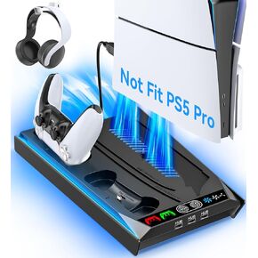 PS5 Stand for PS5 Slim Disc/PS5 Disc & Digital, 3-Level Cooling Station and RGB LED with Controller Charger for PS5 & Edge Controller, PS5 Accessories with 3 USB HUBs (Not Fit PS5 Slim Digital)