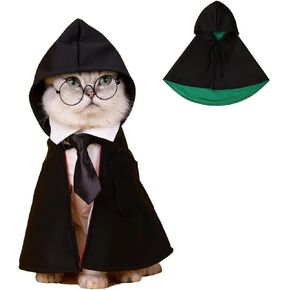 Ginkago Dog Cat Halloween Costumes Cape Pet Witch/Wizard Costume Cloak for Halloween Party Cosplay Photo Prop (Cape Only), Green