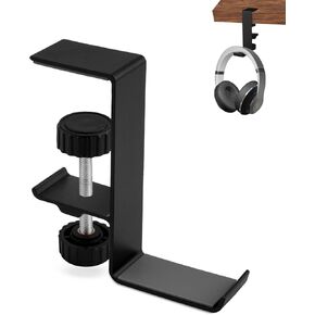 Under Desk Headphone Holder, Aluminum Alloy Headphone Hook Stand Hanger Holder Universal Fit Gaming Headset Rack Desk Headphone Hanger for Storage(Black)