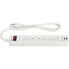 8-Outlet Grounded Surge Protector Power Strip with 2 USB Charging Ports, 1050 Joules, 6 Foot Power Cord Extension, Wall Mountable, UL Listed, Ideal for Home or Office, White, (2 Pack)
