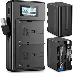 NP-F970 Battery Rechargeable Batteries and Charger, 2 x 8800mAh NP-F970 Battery Replacement for Camcorder Digital Camera/Video Camera/Handycams/Monitor/Light Ring, Dual NPF Battery Charger for NPF