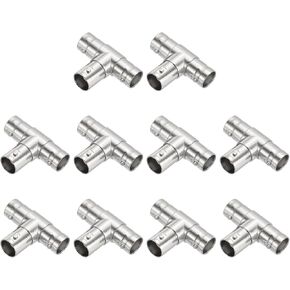 PATIKIL BNC Female to BNC Dual Female Adapter, 10 Pcs Splitter BNC Cable 3-Way Connector for Antenna CCTV DVR Camera, Silver
