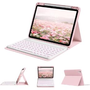 kenke Keyboard Case for iPad Air 11 Inch (M2) 2024, iPad Air 5th/4th Generation 10.9 Inch 2022/2020, Stand Folio Cover with Pencil Holder, 7 Color Backlit Detachable Wireless Keyboard, Black