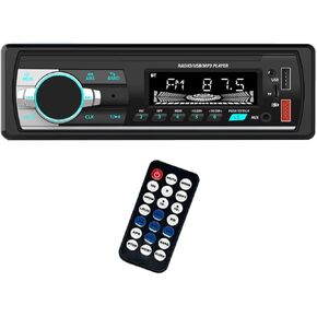 Single DIN Car Stereo Bluetooth Hands-Free, 12V-24V Car Radio with TF/Dual USB/AUX Port, 1 Din Car Audio FM Radio with Colors Lighting, Digital MP3 Player with Steering Wheel Remote Control