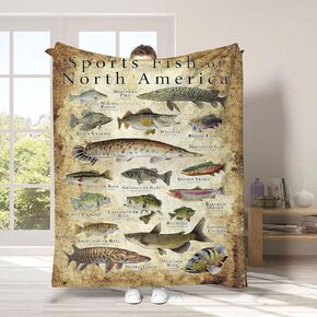 Fishing Blanket,Fishing Enthusiast Blanket,Sports Fish of North America Funny Blanket Fish Knowledge Blanket,Unique Fisherman Gifts,Bass Fishing Gift for Boys Dad Grandpa (40in*60in)