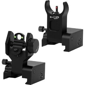 Flip Up Iron Sights Front and Rear Backup Sites with Green Red Fiber Optic Dots BUIS Backup Sight Set Fits Picatinny or Weaver Rails