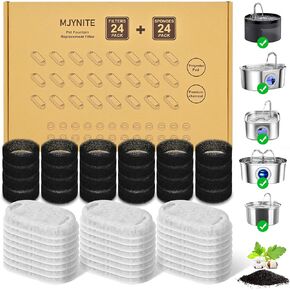 48 Pcs Cat Fountain Replacement Filters Cat Water Fountain Filters for Stainless Steel Cat Fountain Pet Water Fountain,Dog Water Fountain (24 Pack Filters+24 Pack Pre-Filter Sponges)