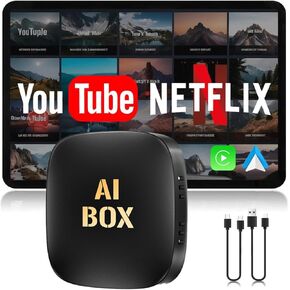 Wireless CarPlay Adapter Supports YouTube, Netflix & More Wired CarPlay to Wireless Dongle, AI Box CarPlay 2 in 1 Wireless AI Box Plug & Play