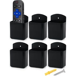6 Pack Remote Control Holder Wall Mount, TV Remote Holder, Self Adhesive Controller Holder, Pen Holder for Wall Storage Accessories for Office School Home, Black