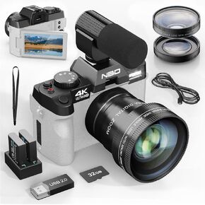 كاميرات رقمية 4K للتصوير الفوتوغرافي من NBD - كاميرا تصوير فوتوغرافي للسفر ومدونات فيديو على YouTube بدقة 48 ميجابكسل مع ميكروفون وقبضة حامل ثلاثي القوائم، تكبير رقمي 16X، تتضمن بطاقة SD سعة 32 جيجابايت وعدسة ماكرو واسعة الزاوية in Kuwait