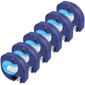 6X Label Tape Compatible with DYMO Letratag 91331 S0721610,1/2" x 13' Black on White Plastic Letratag Tape for LT-100H LT110T LT-100TLabel Printers