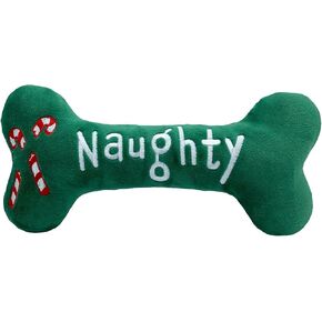 Huxley & Kent for Dogs | Naughty Nice Bone (Large) | Christmas Holiday Double Sided Funny Dog Toy | Power Plush Dog Toy with Squeaker | Dog Gift | Fun, Durable | H&K Squeaky Dog Toy