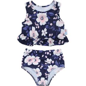 ALVABABY Swim Diaper with Matching Top, Baby Reusable Toddler Swimsuit,Infant Bathing Sleeveless Tankini Swimwear