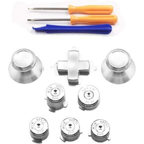 DIY Thumbstick Cap Joystick Analog Cap + Bullet ABXY + D-Pad Dpad Buttons with Screwdrivers Set for Xbox one Controller (Silver)