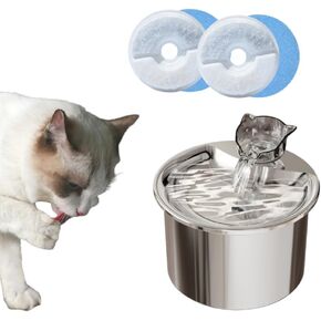Cat Water Fountain, 67.6oz/2.0L Stainless Steel Pet Water Fountain Automatic Induction Water Dispenser for Dogs, Cats, Cat Drinking Fountain with Ultra-Quiet Pump, Filter, 2 Types of Faucet in Saudi Arabia
