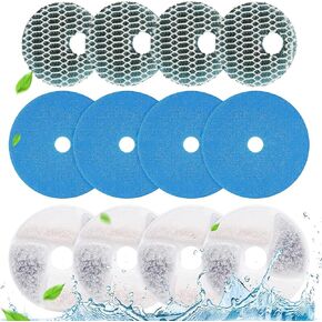 Cat Water Fountain Filters, 12-Pack Cat Fountain Filter Replacement(4-Pack Pre-filter Cotton 4-Pack Lon Exchange Resin and 4-Pack Activated Carbon Filter 8D Filter Cotton), for Yivinow Pet Fountain