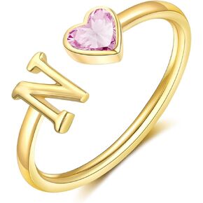 Initial Rings for Women Teen 𝐆𝐢𝐫𝐥𝐬 14K Gold Plated Birthstone Rings Stackable Dainty Letter Rings Birthday Birthstone Jewelry Gifts for Mother Daughter,Adjustable Size 5-10