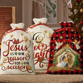 Horaldaily 3PCS Christmas Gift Bag 16x20 Inch,Christmas Tree Snow Deer Stocking Storage Sack Present Xmas Gift Bags Party Favors Bags