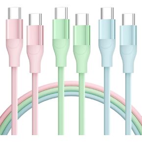 USB C to USB C Cable, 3Packs 6FT Colorful Long Charging Cable