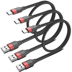 6 inch Short USB C Cable, 0.5ft 3 Pack USB A to USB C Cable Nylon Braided Short Type C Charger Cord Fast Charging for iPhone 16 15 Samsung Galaxy S24 S23 S22 Note 20 10 A50 A20 Moto G LG