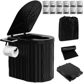 UOPBYEA portable folding toilet for camping With Detachable Phone shelf and Paper Holder, collapsible travel car porta potty toilet for Adults, truck driver emergency toilet bathroom (Black, Large)