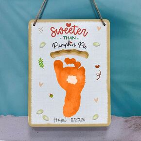 Baby's First Halloween Footprint DIY Wooden Hanging Sign, Baby's 1st Halloween Art Craft Gifts, My First Holiday Milestone Signs, Trick or Treat Smell My Feet Halloween Home School Decor Sign (Black)