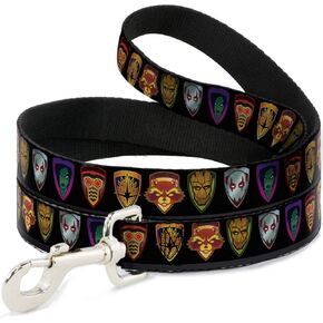 Dog Leash Guardians of The Galaxy Badge 5 Character Icons Black 6 Feet Long 1.5 Inch Wide