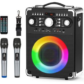 HWWR Karaoke Machine with 3 Wireless UHF Microphones for Adults, Portable Bluetooth Speaker, Party Speaker with Disco Lights for Outdoor, PA System Karaoke Speaker Support TWS/FM/USB/TF Card/AUX/REC