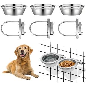kathson Kennel Water Bowl 3 Sets Hanging Cage Crate Bowl Anti-Spill Pet Metal Bowl Stainless Steel Detectable Bowls Crate Feeder Dish for Medium and Small Sized Dogs Cats Pets (7.0 x 3.0in)