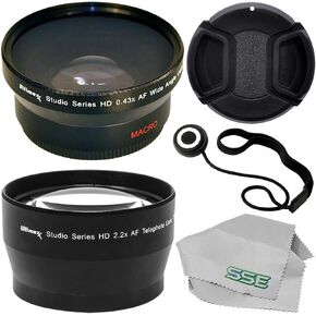 58mm 0.43X Wide Angle Lens, 2.2X Telephoto Lens Kit for FujiFilm FinePix HS20 EXR, HS30EXR, HS30 EXR, HS25EXR HS25 EXR, X-E1, HS50EXR, X-T1, Lens Cap, Lens Cap Keeper, Cloth