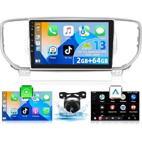 Podofo 2+64G Car Stereo Radio for Kia Sportage KX5 2016-2019 with Wireless Apple CarPlay & Android Auto 9" Touch Screen Bluetooth Audio with GPS Navigation Mirror Link WiFi RDS Hi-Fi Backup Camera MIC